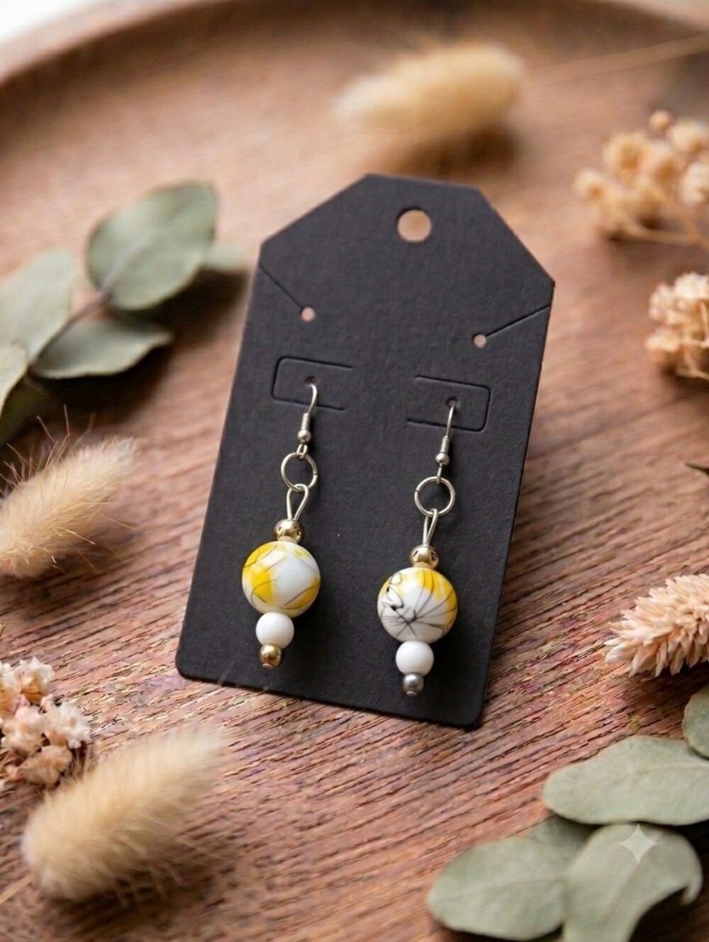 Handmade Yellow Floral Bead Dangle Earrings - Women Jewelry